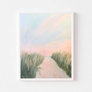 Pastell Strand Sonnenuntergang Gemälde: Küstendüne Graskunst (Digitaler Download)