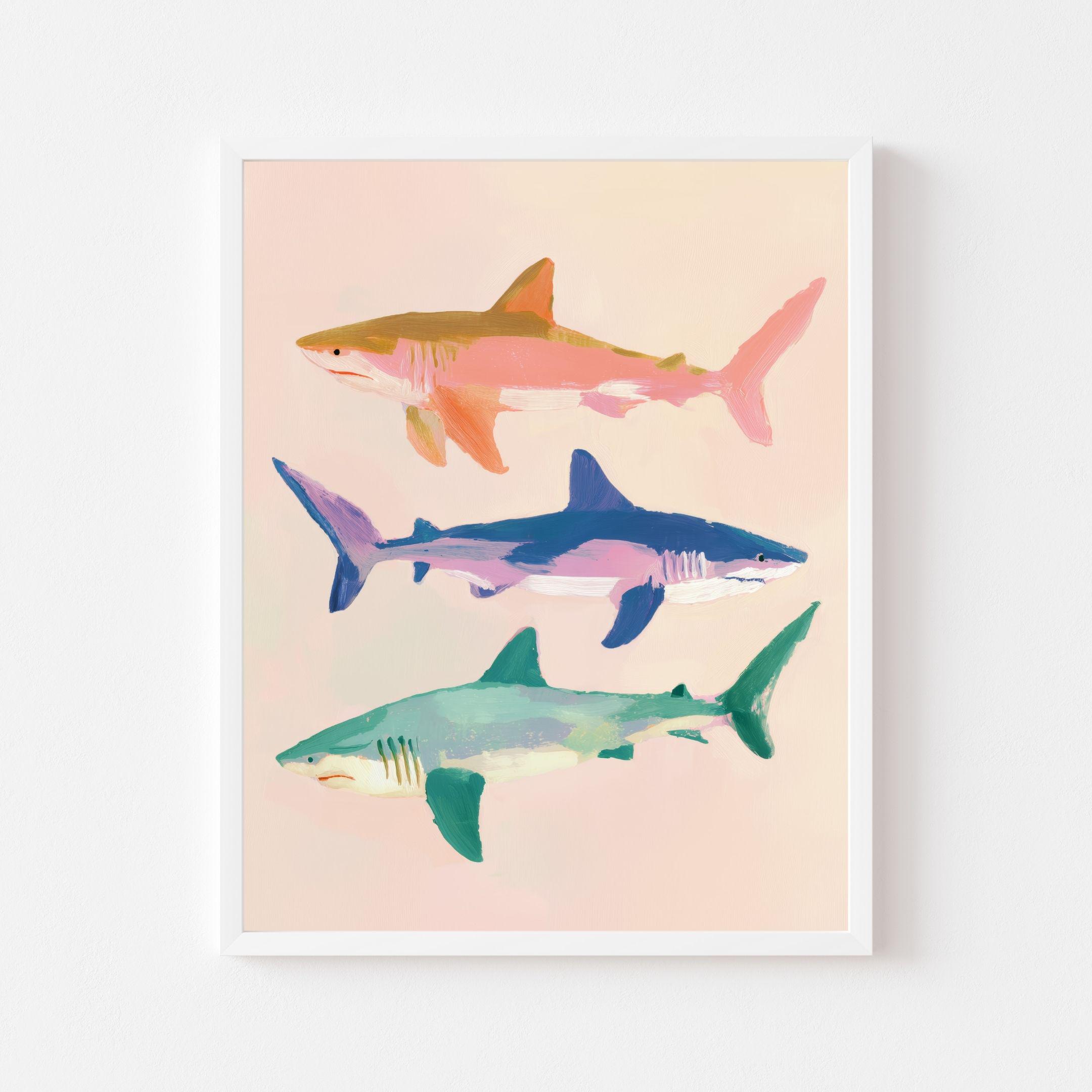 Stampe artistiche per la cameretta degli squali: decorazioni con animali dell'oceano (set di 6) (file digitali) stampabili per ragazzi - Italia