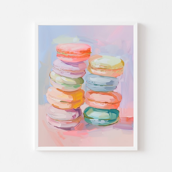 Tableau macaron pastel coloré | Impression d'art mural dessert de cuisine | Salle à manger amusante en téléchargement numérique | Décoration tendance à imprimer pour filles