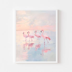 Pastel Flamingos Painting: Pink Coastal Wall Art (Digital Download)