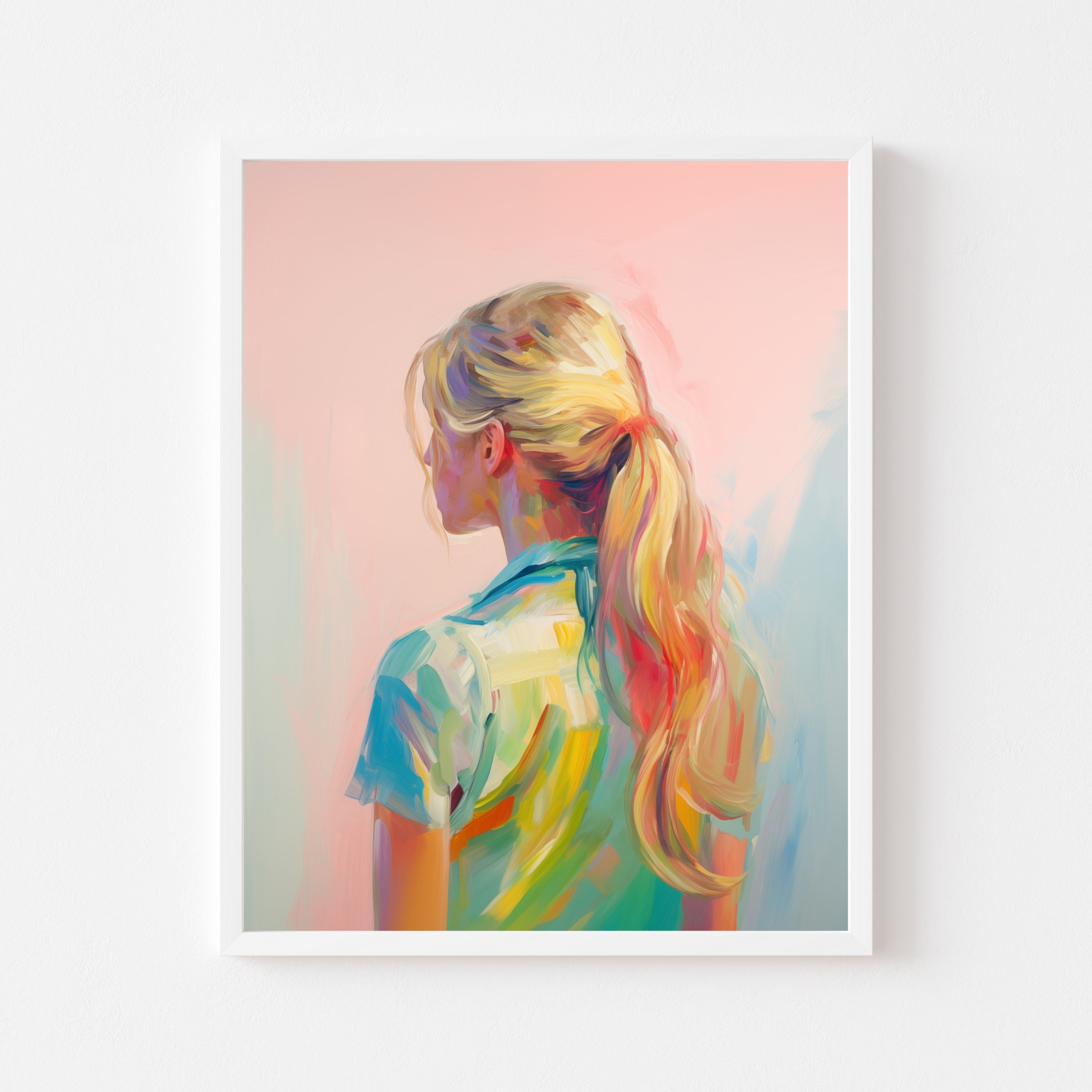 ブロンドの髪の女性の絵画 | 後頭部のアートプリント | 女の子の