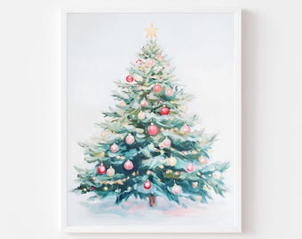 Classic Christmas Tree Art Print: Red and Green Holiday Wall Decor (Printable Digital Download)