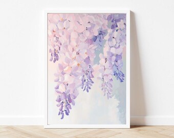 藤の花の絵画｜紫色の花の壁アート、ヴィンテージスタイル（デジタル