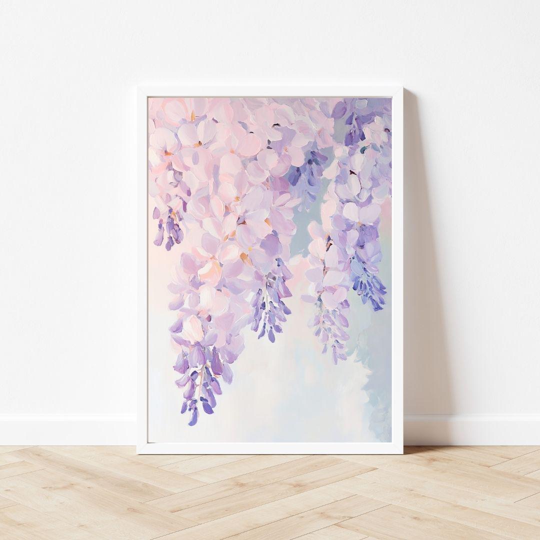 藤の花の絵画｜紫色の花の壁アート、ヴィンテージスタイル（デジタル