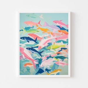 Colorful Fish Painting | Digital Download | Coastal Wall Decor | Beach House Printable | Vibrant Vintage Style | Maximalist Watercolor Print