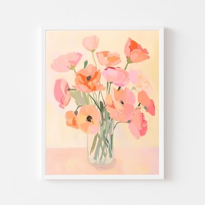 Colorida pintura de amapola islandesa / Floral Bouquet Wall Art Print / Pastel Spring Poppies Descarga digital / Flor femenina de moda imprimible