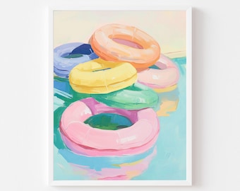 Pastel Pool Float Art Print: Colorful Summer Beach House Decor (Digital Download)