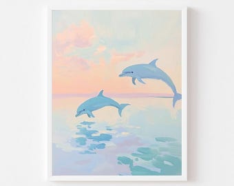 Pastel Dolphins Art Print: Colorful Coastal Wall Decor (Digital Download)