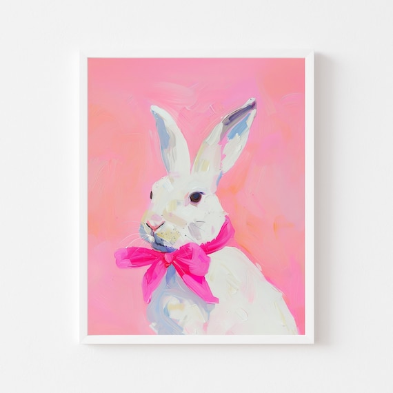 Pink Easter Bunny Painting: Girly Spring Wall Art (Digital Download)