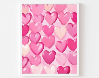 Pink Hearts Valentine Art Print: Girly Valentine's Day Wall Decor (Digital Download)