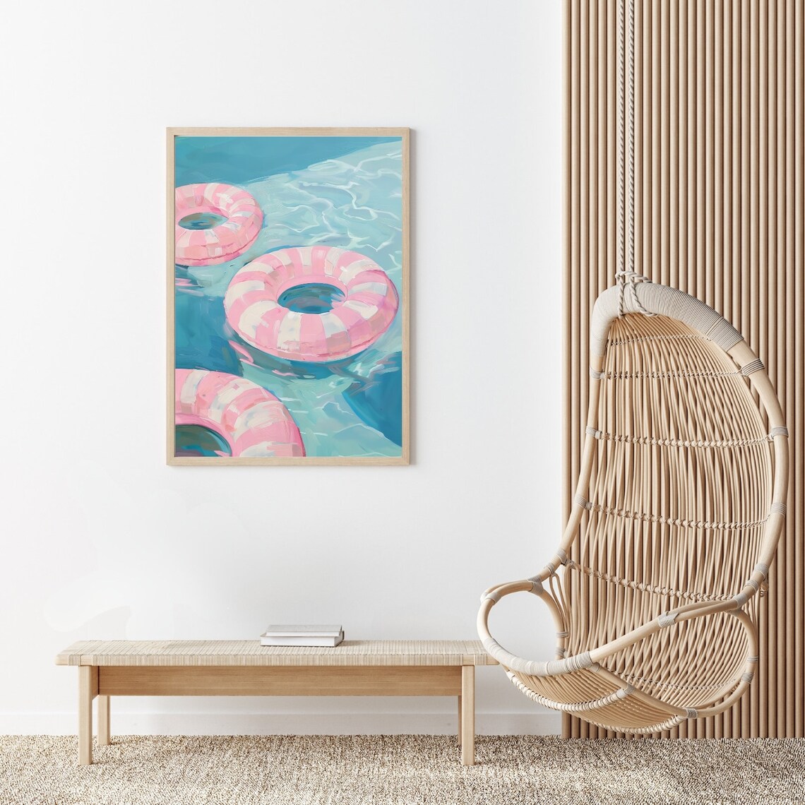 Pink Striped Inner Tube Painting: Summer Pool Art Print (digital ...