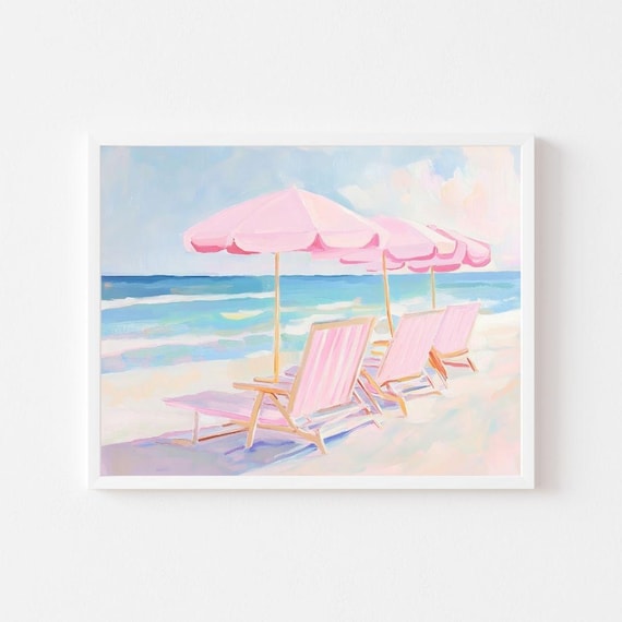 Pink Beach Chairs Print: Coastal Summer Wall Art (Digital Download)
