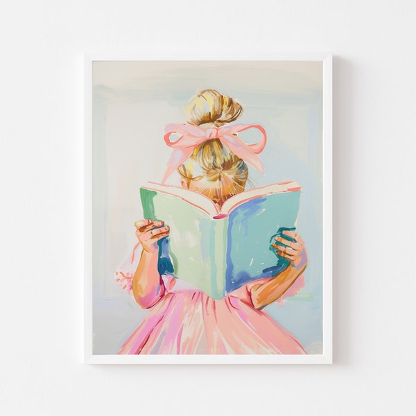 Girl Reading Pastel Painting: Colorful Kids' Room Art (Digital Download)
