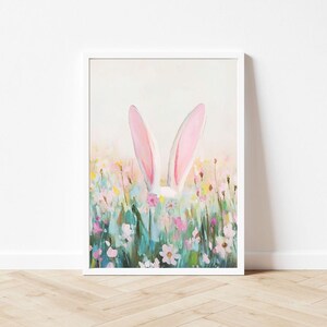 Bunny Ears in Flower Field Wall Art Print | Pastel Easter Garden ...
