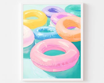 Pool Float Art Print: Vibrant Summer Beach House Decor  (Printable Digital Download)
