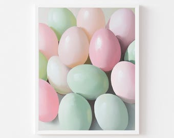 Pastel Easter Eggs Art Print: Pink & Green Spring Wall Decor (Digital Download)