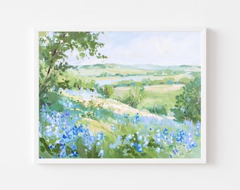 Bluebonnet Field Painting: Texas Wildflower Landscape Art (Digital Download)