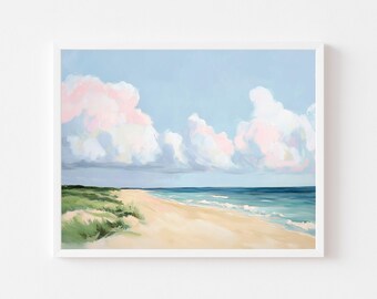 Pastel Seascape Painting: Blue Sky Ocean Coastal Art (Digital Download)