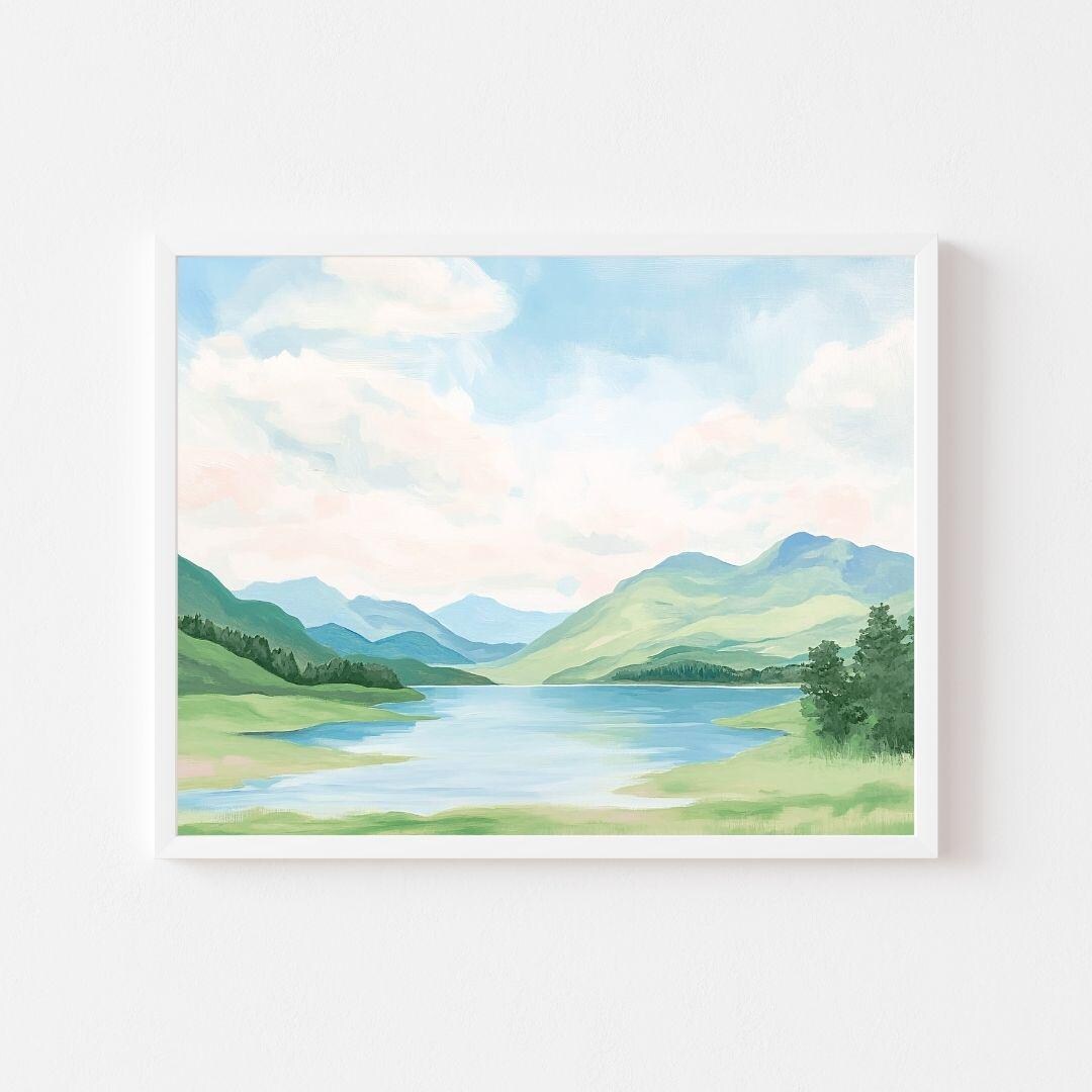 Pastel Mountain Lake Print: Ireland Landscape Wall Art (digital ...