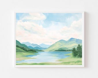 Pastel Mountain Lake Print: Ireland Landscape Wall Art (Digital Download)