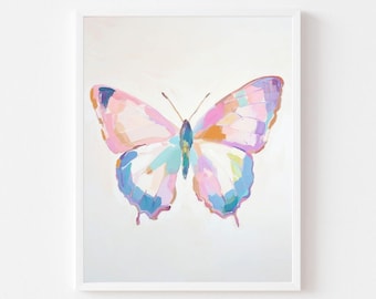 Pastel Abstract Butterfly Painting | Colorful Insect Wall Art Print | Animal Watercolor Printable | Tween Girl&#39;s Room Bug Digital Download