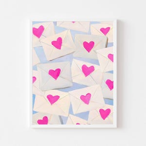Valentinstag Karten Malerei | Liebesbriefe Wand Kunst Druck | Rosa Herzchen Mädchenzimmer Digital Download | Pastell Umschläge zum Ausdrucken