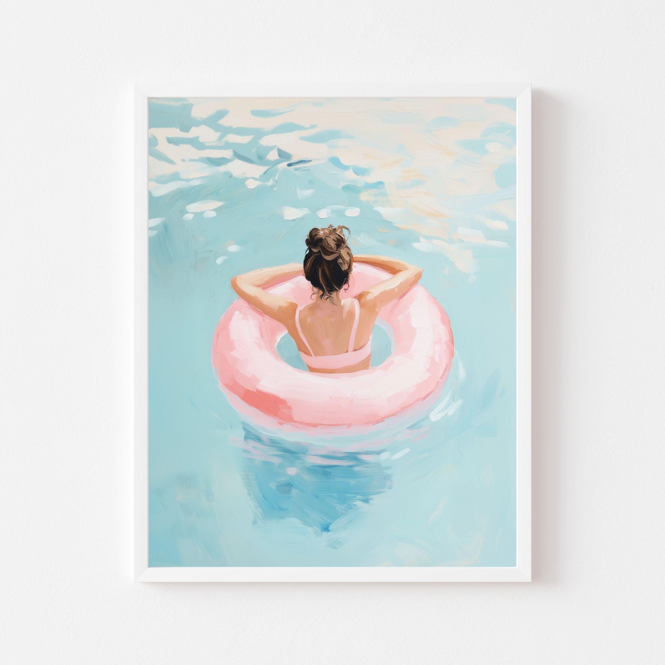 Girl in Pink Inner Tube Art Print: Pastel Summer Pool (printable ...