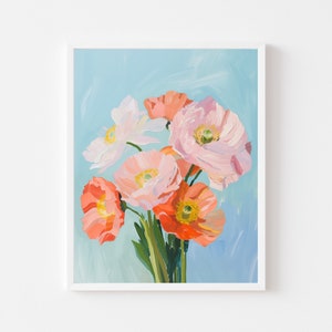 Colorful Icelandic Poppy Painting | Floral Bouquet Wall Art Print | Pastel Spring Poppies Digital Download | Trendy Girly Flower Printable