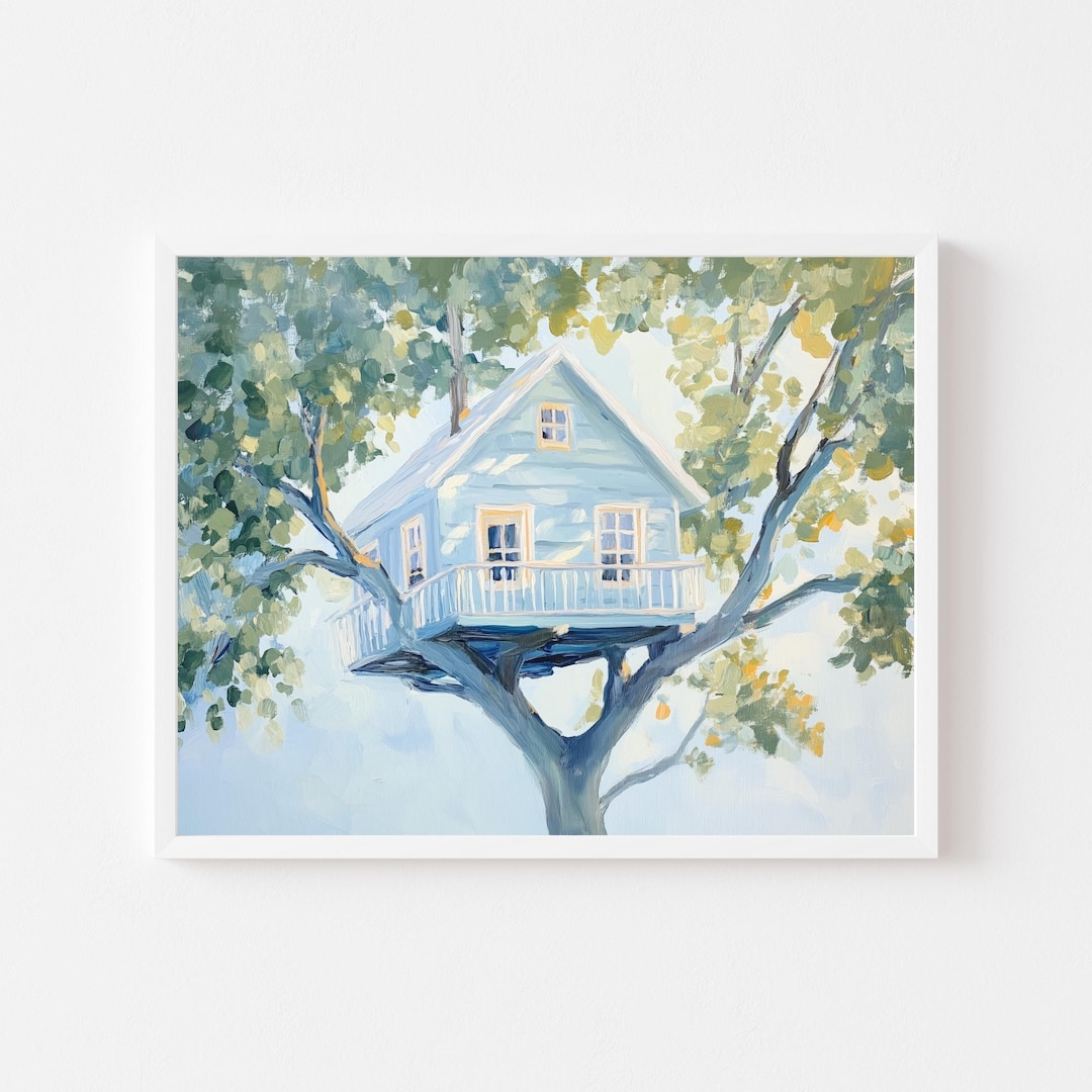 Treehouse Print Whimsical Treehouse Art Print: Boys Room Wall Decor (printable Digital ...