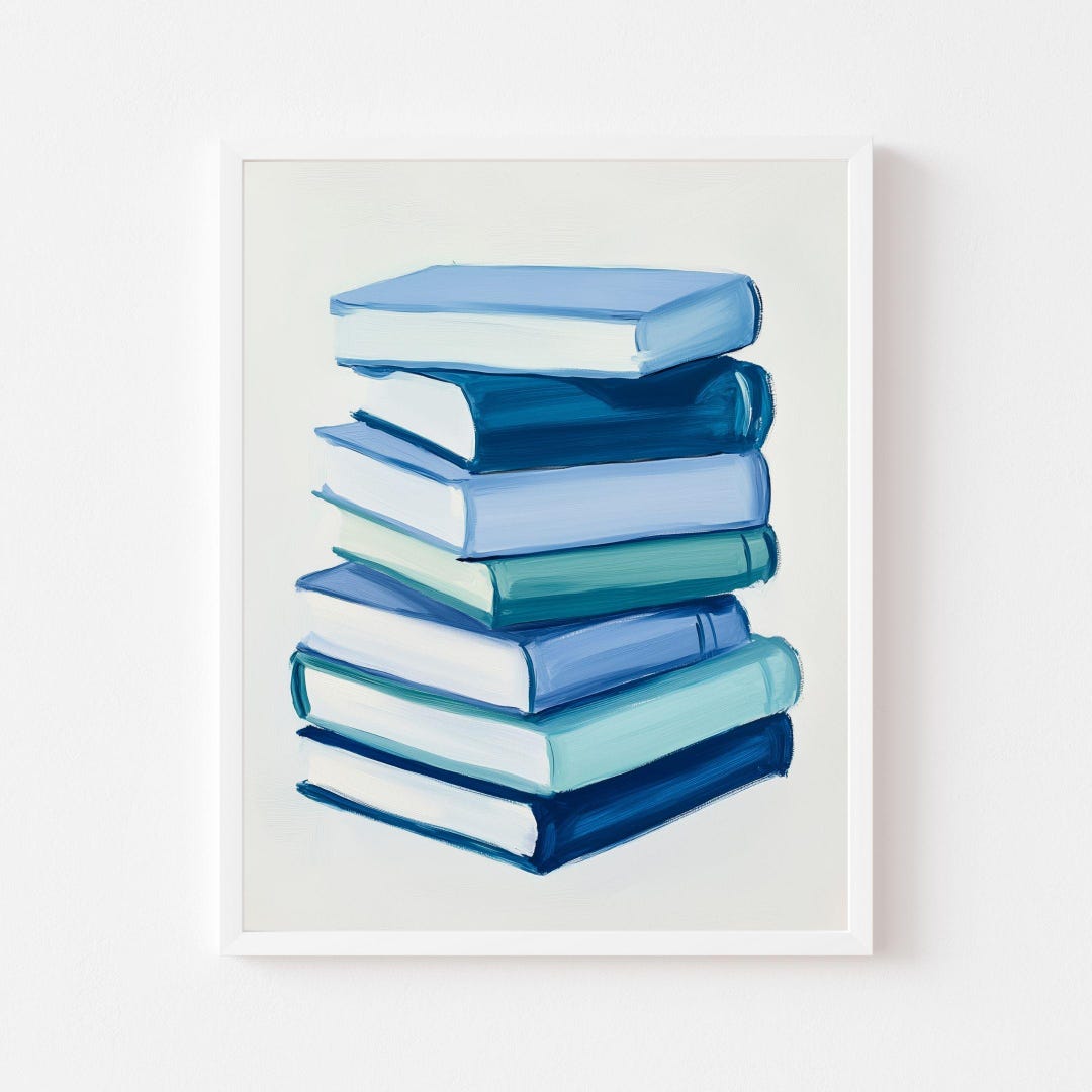 Blue Book Stack Print: Playroom, Library, Reading Nook Art (digital ...