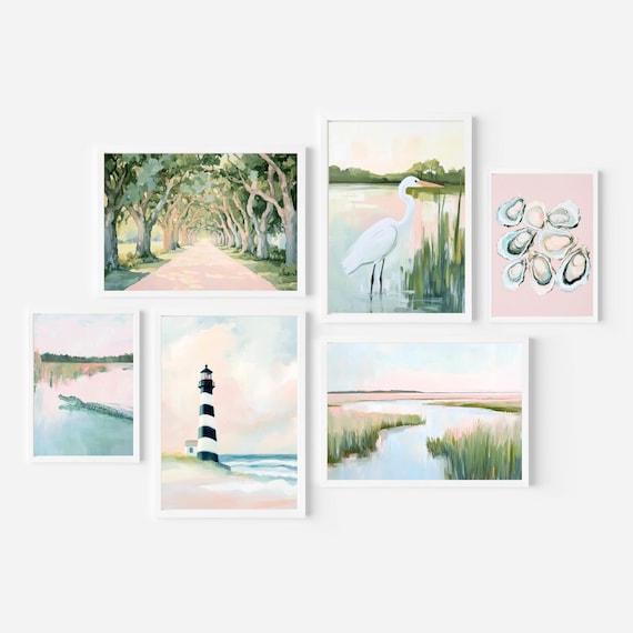 Coastal Lowcountry Gallery Wall Set: Southern Beach House Art Bundle (Printable Digital Download)