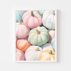 Soft Pastel Pumpkins Painting | Colorful Autumn Wall Art Print | Girly Pink October Fall Printable | Girl&#39;s Room Halloween Digital Download