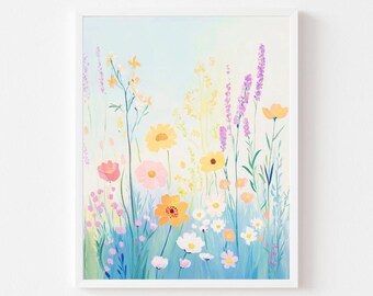 Wildblumen Feld Malerei: Pastell Blumen Landschaftsbild (Digitaler Download)