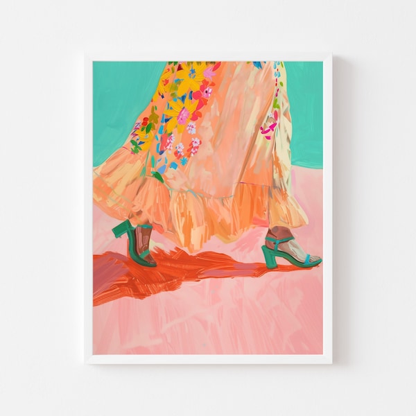 Colorful Embroidered Skirt Painting | Mexican Folk Dress Wall Art Print | Frida Kahlo Inspired Printable | Vintage Fashion Digital Download