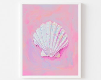 Neon Pink Seashell Print: Girly Coastal Wall Art (Digital Download)
