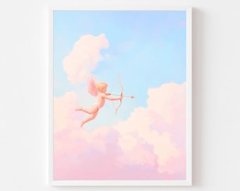Pastellfärgat Cupid-konsttryck: Alla hjärtans dag-dekor till flickrum (digital nedladdning)