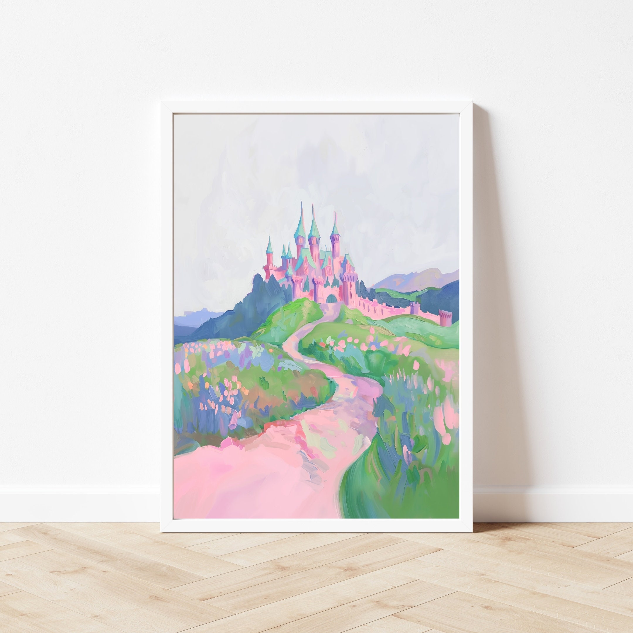 Pink Princess Castle Art Print: Whimsical Girl's Room Decor (digital ...