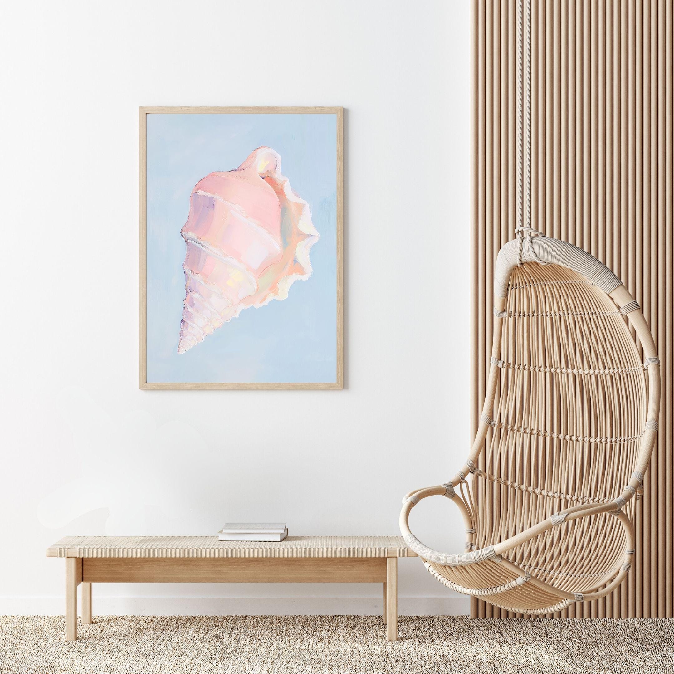 Pastel Conch Shell Art Print: Pink Seashell Coastal Decor (digital ...