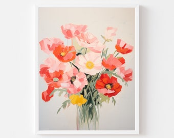 Poppy Bouquet Art Print: Impressionist Floral Watercolor (Digital Download)