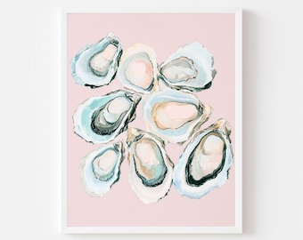 Pink Oyster Shell Watercolor Painting: Coastal Kitchen Art (Digital Download)