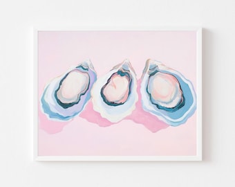 Pastel Pink Oyster Shells Art Print: Abstract Coastal Kitchen Decor (Digital Download)