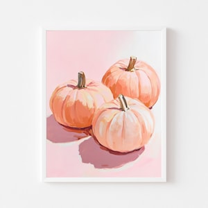 Pastel Pink Pumpkins Painting | Girly Halloween Wall Art Print | Trendy October Fall Printable | Preppy Girl&#39;s Room Autumn Digital Download