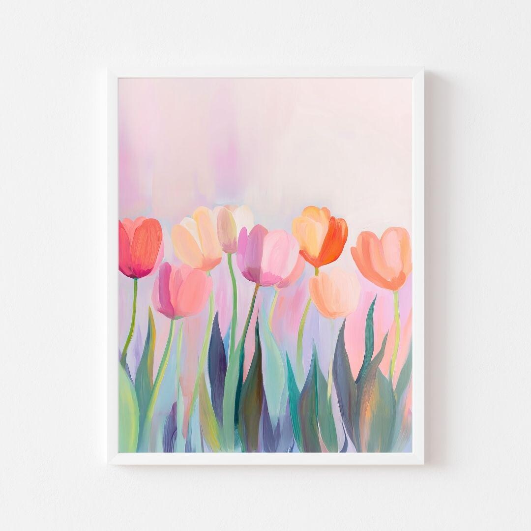 Pastel Tulip Field Painting: Spring Floral Wall Art (digital Download ...
