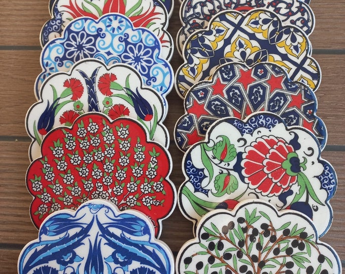 Handmade Turkish Ceramic Coaster, turkish ceramic, Wedding Coasters, Bulk Keepsake