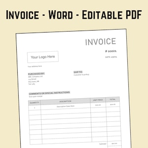 Invoice | Word | Customizable | Editable | Fillable PDF | Digital | Instant Download | Digital Invoice | Work Order | Form | Template