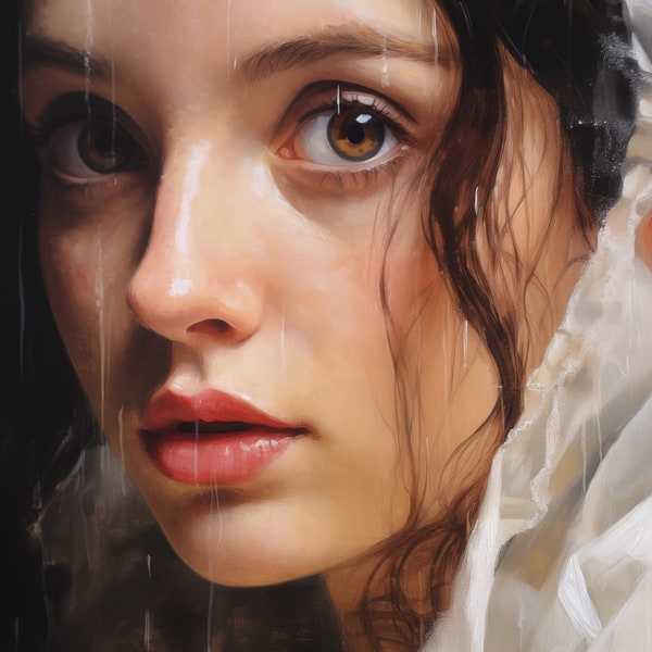 Rain-Kissed Elegance: A Timeless Oil Portrait