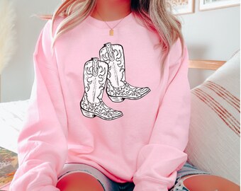 Cowboy Boots Graphic Sweatshirt, Western Style Crewneck