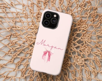 Personalized Coquette Phone Case: Pink Bow, Custom Name