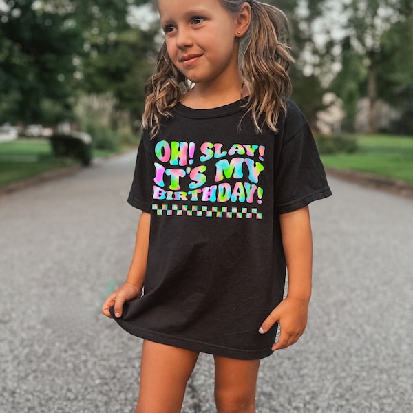 Neon Glow Birthday Shirt for Kids - 'Oh! Slay! It's My Birthday!', Kids Birthday Shirt, Neon Glow Party Shirt, Retro Birthday Party Shirt