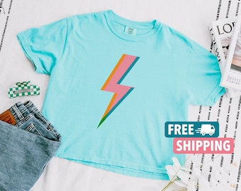Comfort Colors Cropped Lightning Bolt Shirt, Retro Lightning Bolt Shirt, Lightning Bolt T-Shirt, Popular Shirt, Trendy Shirt, Gift for Her